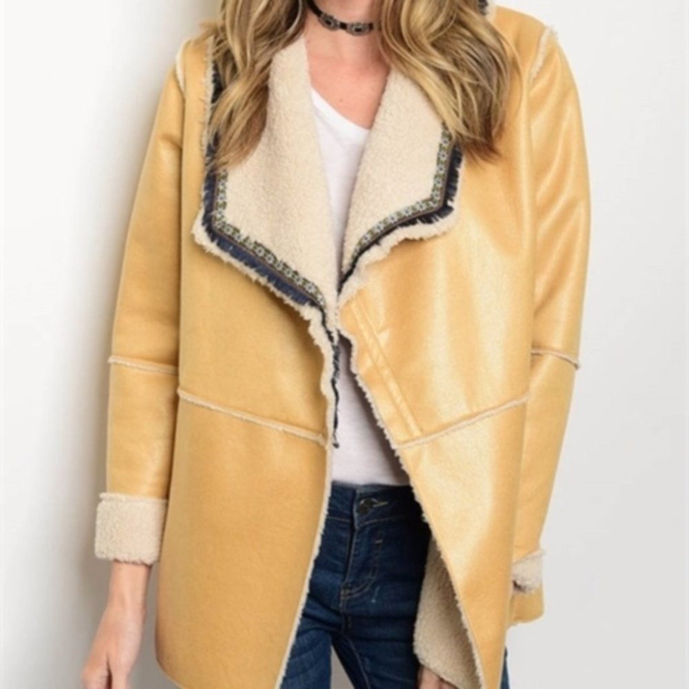 COAT JACKET FAUX SUEDE JACKET FAUX FUR LINING - Picture 1 of 3
